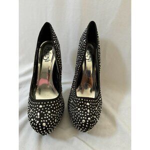 Refresh Women's Platform Stiletto High Heels Studded-Rhinestone Black 8.5